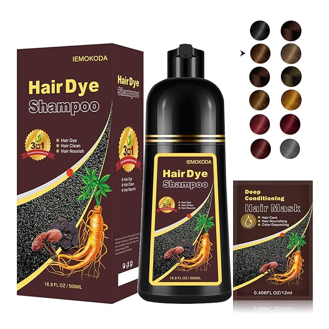 Fvquhvo Natural Instant 3 in 1 Hair Color Dye Shampoo for Gray Hair - Men & Women, Long Lasting Dark Brown
