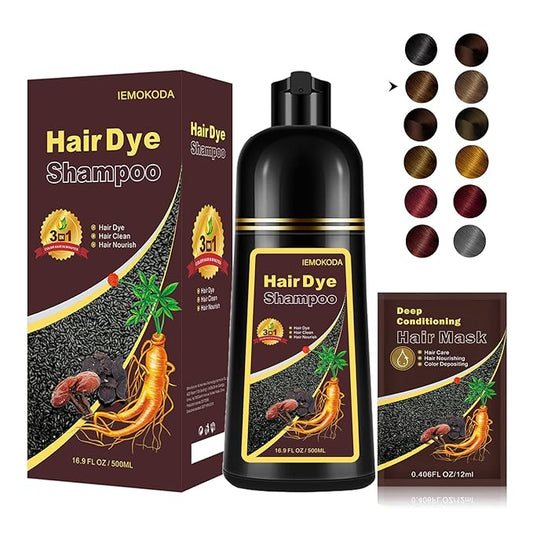 Fvquhvo Natural Instant 3 in 1 Hair Color Dye Shampoo for Gray Hair - Men & Women, Long Lasting Dark Brown