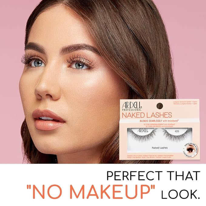Ardell Naked Lashes Natural 420 – Lightweight Natural Look False Eyelashes, Seamless Blend Strip Lashes with Invisiband, 4 Pairs