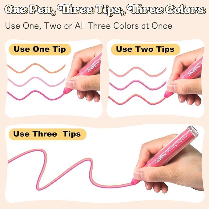 Triple-Tip Highlighters Assorted Colors, 6 Pack No-Bleed Highlighters with 3 Tips per Pen, 18 Multi Colors, Quick-Dry Ink for Journaling, Note Taking & Planner Supplies