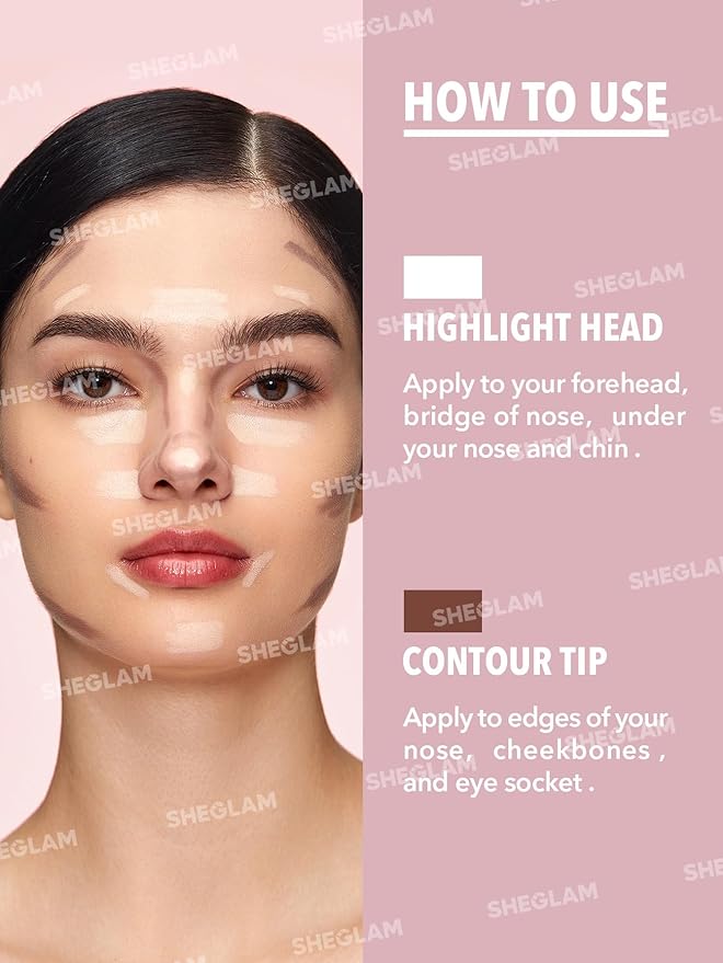 SHEGLAM Fine Line 2-In-1 Nose Contour & Highlight Pen Long Lasting Waterproof Cream Bronzer & Highlight Sticks-Chestnut