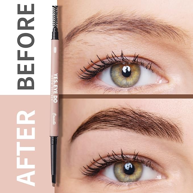 Microfilling Eyebrow Pencil Gray Brown, Automatic Brow Filler with Soft Spoolie Brush, Waterproof Eye Brow Defination Pen, Create Natural Fluffy Brows, Long lasting, Durable, Brunette, YES.EYE DO