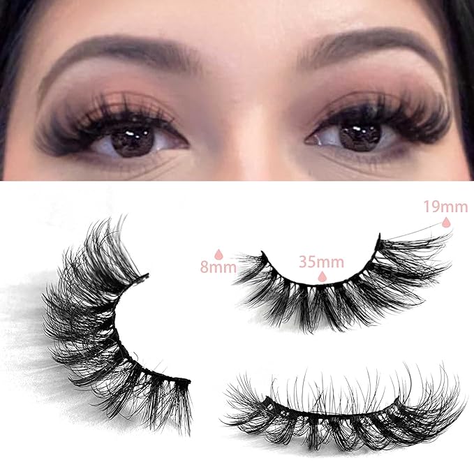 Yasnai Cat Eye Lashes Mink lashes Strip False Eyelashes Volume Lashes Wispy Fake Lashes Natural Eyelashes 7 Pairs Pack