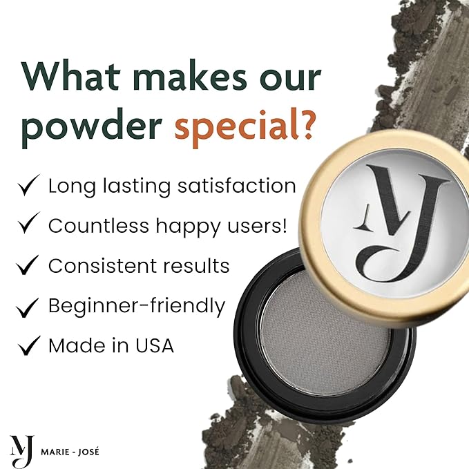 Soft Charcoal Eyebrow Powder – Long-Lasting, Waterproof, Smudge-Proof Brow Powder for Natural, Defined Brows – Vegan & Cruelty-Free Eyebrow Makeup by Marie-José