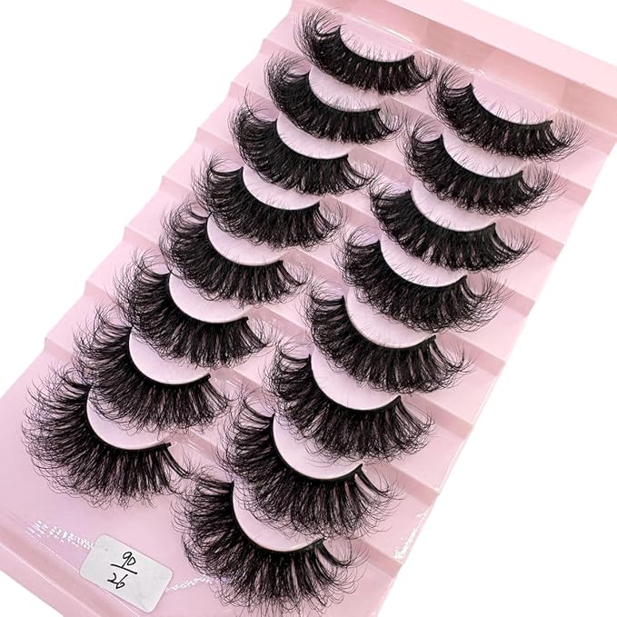 HBZGTLAD Mink Lashes Fluffy False Eyelashes 25mm Dramatic Faux Mink Eyelashes Natural Look Cat Eye Volume Eye Lashes Multipack (9D-26)