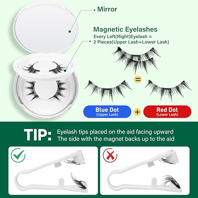 KEYYOU Daily Wear Reusable Magnetic Eyelashes 2 Pair with Applicator No Glue Needed 3D Natural Magnetic Lashes, Easy to Apply & Long Lasting for Daily Use & Events(A02+A02)