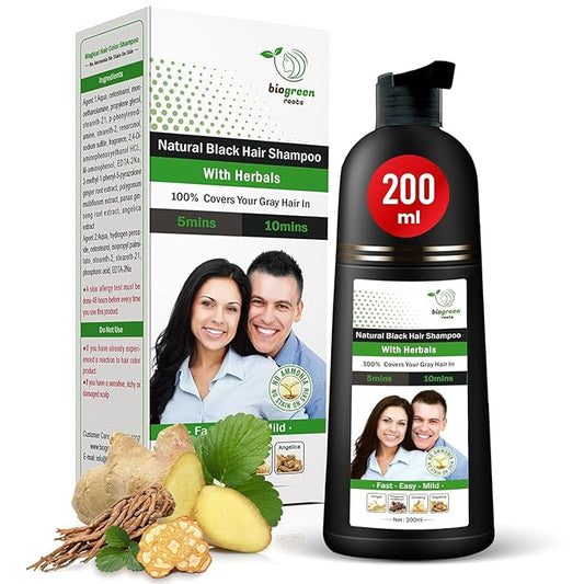 Ammonia-Free & Paraben Free Herbal Hair Shampoo - Hair Dye Shampoo for Women & Men - Natural Color & Herbal Nourishment - No Stain on Skin - Natural Black (200 ml)