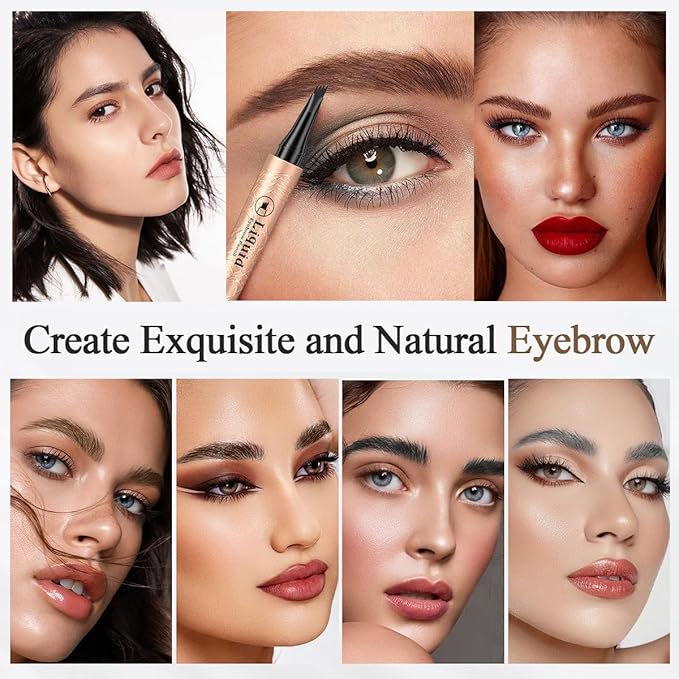 Eyebrow Pencil,Black 4-Point Micro-Fork Tip Eyebrow Pen,Smudge-Proof Portable Microblading Eyebrow Pencil,Eye Makeup Long-Lasting Waterproof To Create Exquisite Eyebrow Hair for Women