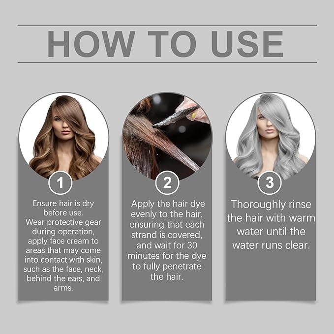 2-in-1 Natural Essence Extract Silver Hair Dye, Caremey No Bleaching SilverGrey & Smoke Grey Hair (3pcs)