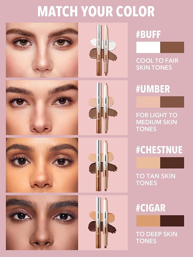 SHEGLAM Fine Line 2-In-1 Nose Contour & Highlight Pen Long Lasting Waterproof Cream Bronzer & Highlight Sticks-Buff