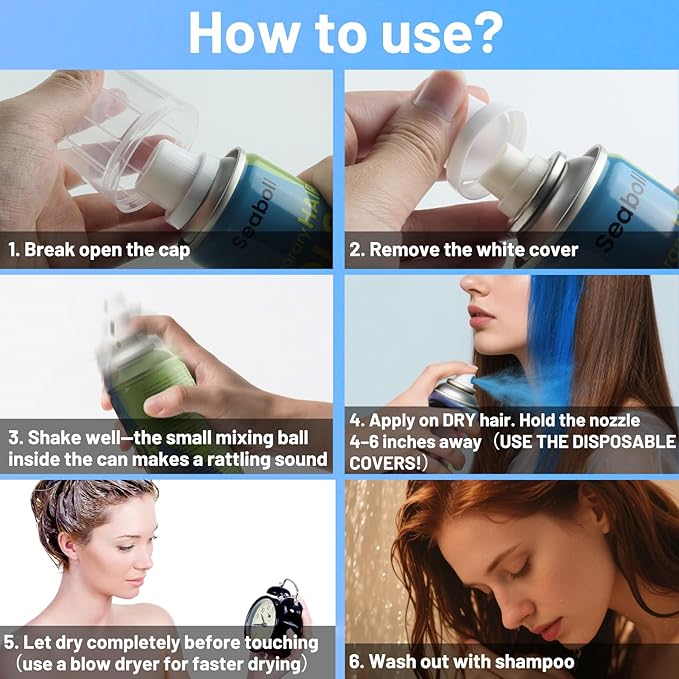 Blue Hair Spray, Temporary Hair Color Spray for Women Men– Safe Non Sticky Washable One Day Hair Dye Spray, Disposable Accessories Included, for Halloween Cosplay Party DIY Costume Pet Fun