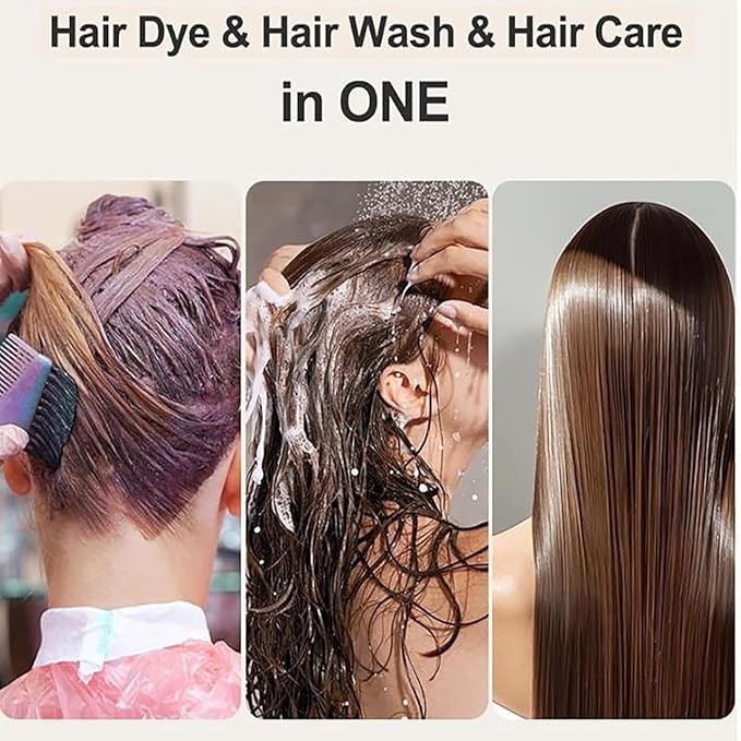 Mild Formula Long Lasting Hair Dye Set, Plant Extracts Long Lasting Hair Color Dye Cream, Gray Hair Coverage, Nourishing, Natural, Long-Lasting Shampoo (2*Chestnut brown)