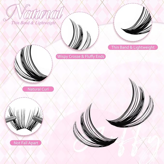 FADLASH DIY Lash Extension Kit Individual Lashes Cluster D Curl Eyelash Extension Kit with Lash Bond and Seal and Lash Applicator Tool for Self Application at Home (40D+50D-0.07D-12-18MIX KIT)