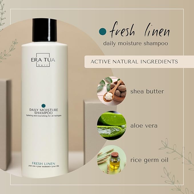 Fresh Linen Daily Moisture Shampoo| Dutch Made & Formulated Moisture Repairing Shampoo for Dry and Damaged Hair | Scent of Bergamot, Jasmine & Rose |750 ml