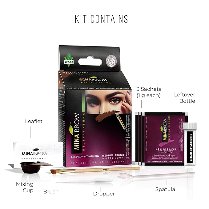 MinaiBrow Instant Hair Dye Kit Medium Brown | Natural Spot Coloring Tinting Powder with Brush, Water & Smudge Proof | 100% Grey Coverage Upto 30 Applications