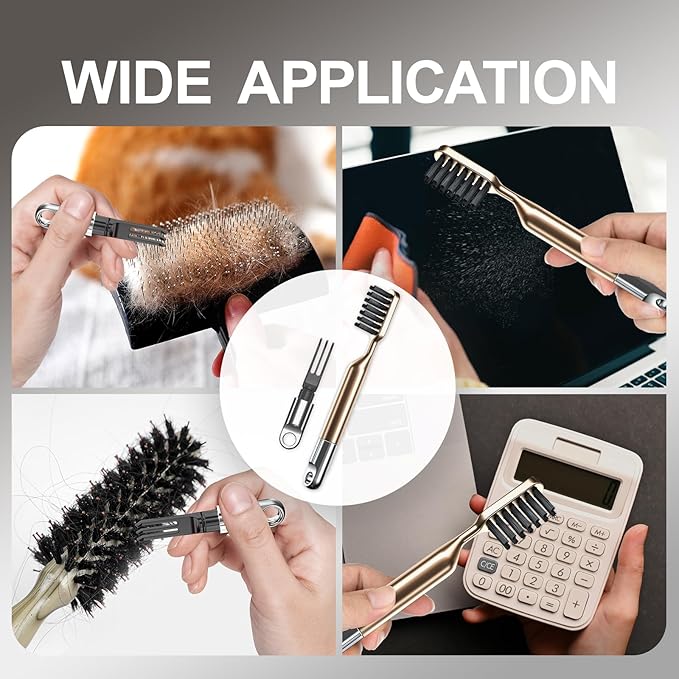Hair Brush Comb Cleaning Tool Comb,2-in-1 Hair Brush Cleaner Tool, Portable Remover Rake for Removing Hair Dust, Home and Salon Use(Gold)