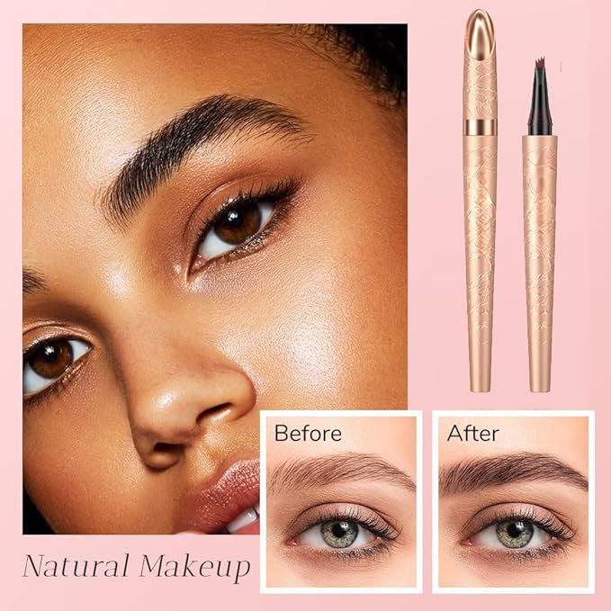 Microblading Eyebrow Pen, 2025 New Premium Waterproof Eyebrow Pencil, Eye Brow Pen with 4 Tip, Long-Lasting Natural Magic Eyebrow Makeup Fine Stroke Contouring Pencil Stay on All Day (Dark Brown)