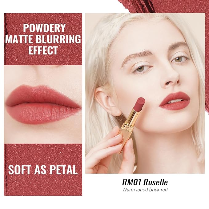 Oulac Red Matte Lipsticks for Women, Silky Velvet Matte Lipstick, Soft Smooth Texture, High Impact Lip Color, Not Dry Lightweight Formula Infused with Vitamin E, Vegan&Cruelty Free RM01