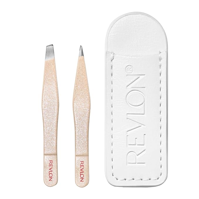 Revlon Designer Series Mini Tweezer Set, Hair Removal Tool Kit with Slant & Point Tips, Made with Stainless Steel, Stocking Stuffer for Women, 1 Count