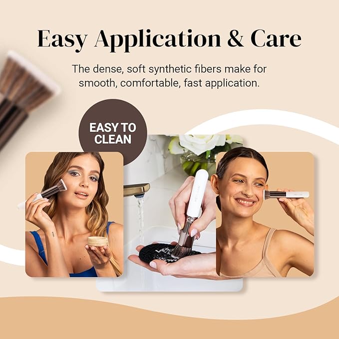 Black & White Kabuki Foundation Brushes Bundle By KESHIMA - Regular Size - Premium Makeup Brushes for Liquid, Cream, and Powder