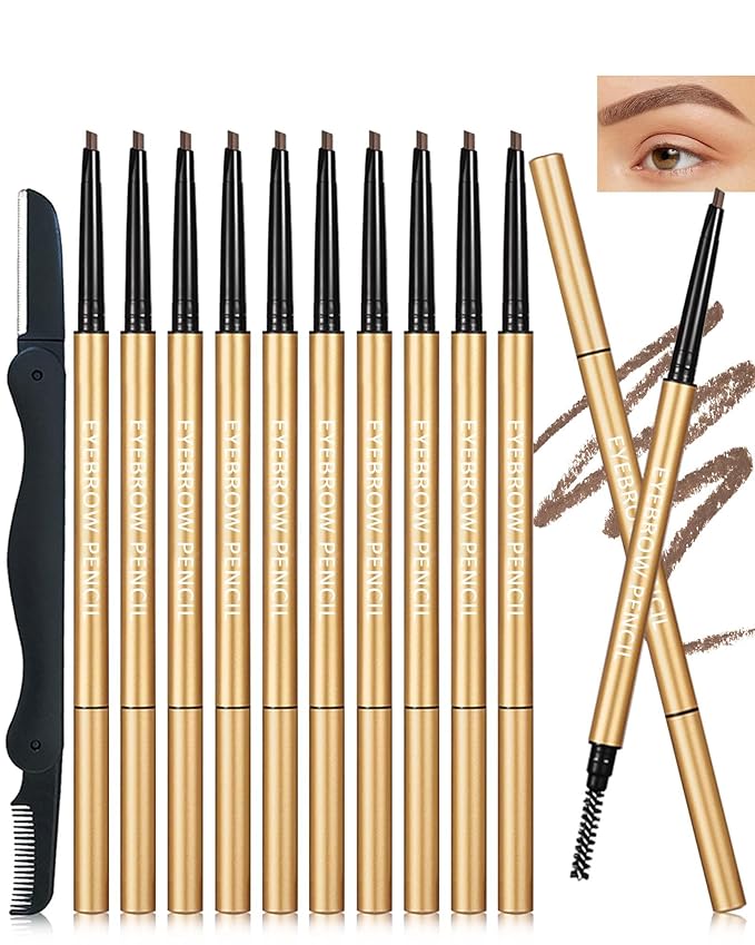 Eyebrow Pencil, 12Pcs Light Brown Ultra-Fine Retractable Eye Brow Pencil,Long-Lasting Waterproof Eyebrow Tint Pen Kit for Define Shape and Fill Brow,Thanksgiving Eye Makeup Gift Set for Women Girl-02