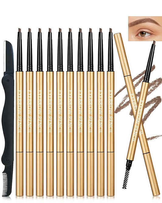 Eyebrow Pencil, 12Pcs Light Brown Ultra-Fine Retractable Eye Brow Pencil,Long-Lasting Waterproof Eyebrow Tint Pen Kit for Define Shape and Fill Brow,Thanksgiving Eye Makeup Gift Set for Women Girl-02