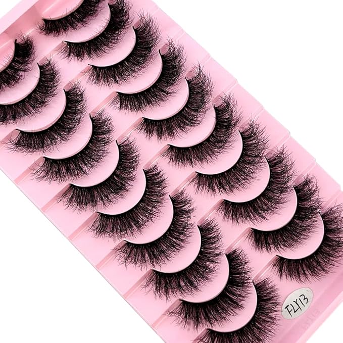 HBZGTLAD New 10 Pairs 3D Mink Lashes False Eyelashes Handmade Wispy Fluffy Long Lashes Natural Eye Makeup Tools Eye Lashes(Fly-13)