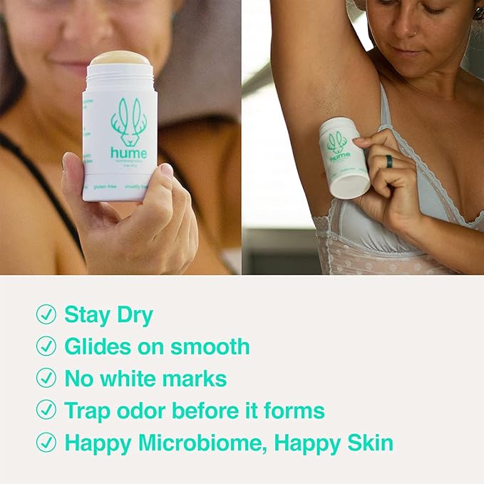 Hume Supernatural Aluminum Free Deodorant for Women & Men - Probiotic and Plant-Based, Long-Lasting Moisture Absorbing - Clean and Effective (Desert Bloom, Amber Woods & After Rain)
