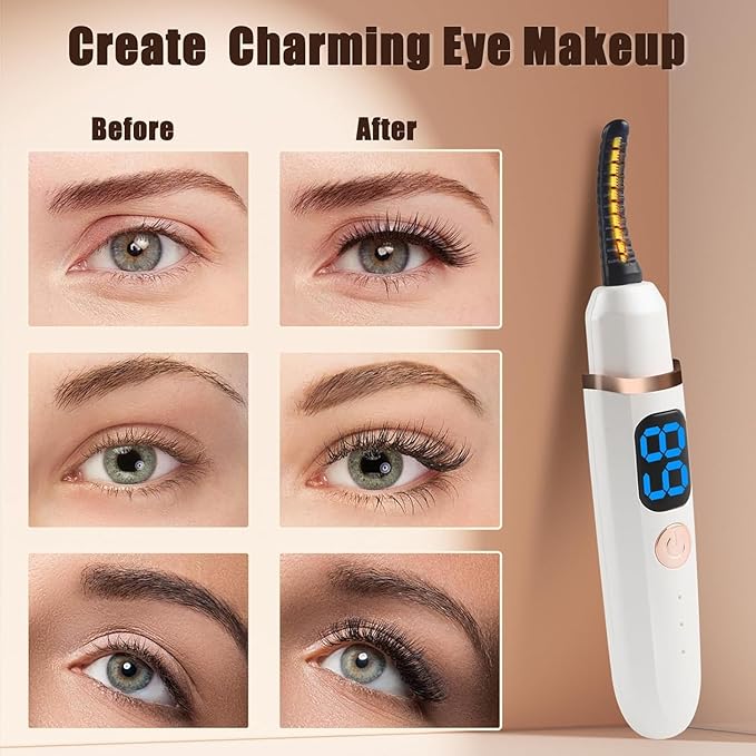 Heated Eyelash Curlers with Battery Indicator, Electric Eyelash Curler 3 Temperature Modes LED Display USB Rechargeable Makeup Tools, Heated Lash Curler Ideal Gift for Women （White）