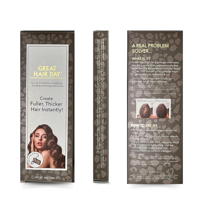 Joan Rivers Great Hair Day Root Touch Up Powder – Fill-in Powder for Thicker, Fuller Looking Hair (Dark Brunette)