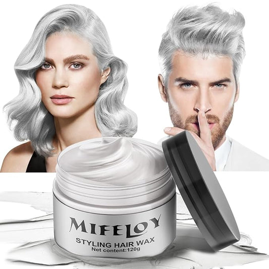 Silver White Temporary Hair Color Wax, Instant Natural Hairstyle Cream Dye, Washable Styling Pomadesfor Men Girls Women Youth, Disposable Coloring Mud for Party Cosplay DIY Halloween