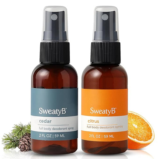 SweatyB® deodorant spray - Odor Protection with whole body deodorant for women & men - Travel Size, Skin-Safe, Vegan & Made in USA - Citrus & Cedar spray - 2 Oz - Pack of 2