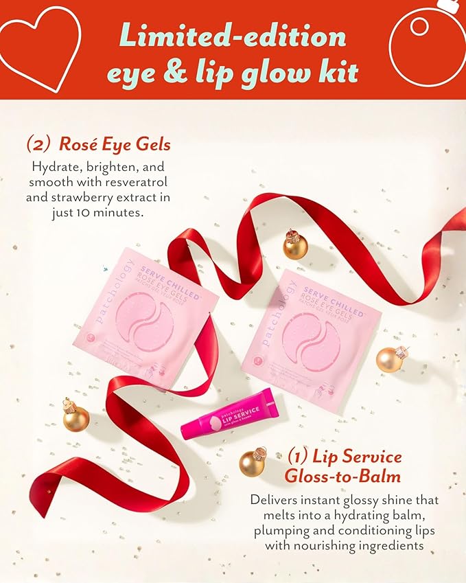 Patchology Under the Mistletoe Holiday Gift Set – Stocking Stuffer with Lip Plumping Gloss & Hydrating Under-Eye Patches for Glowing Skin & Kissable Lips (Limited Edition)