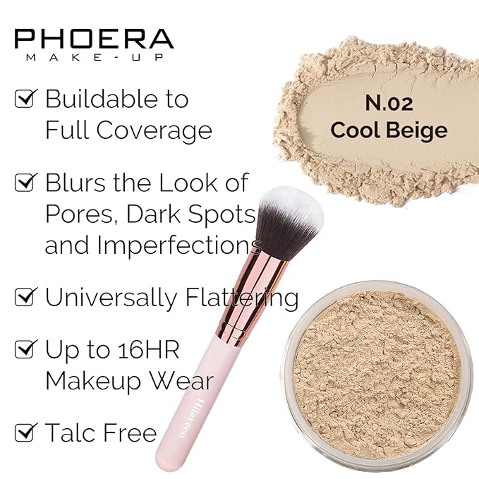 PHOERA Foundation Full Coverage Makeup, Mushroom Head Air Cushion CC Cream Natural Foundation, PHOERA Primer, PHOERA Powder, Brushes Foundation Brush,2 Makeup Sponge(105 Sand+ 05 Sand CC)