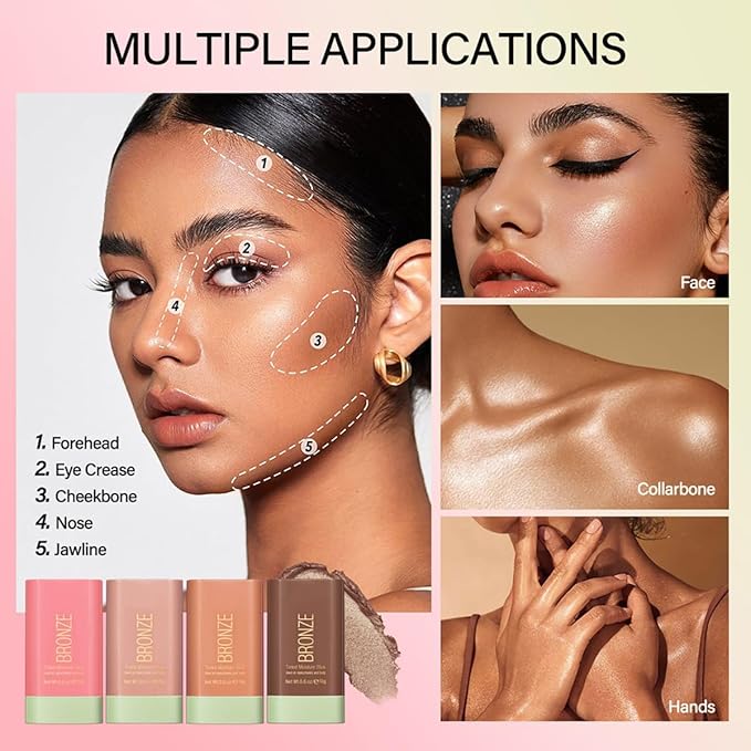 Multi-Use Makeup Blush Stick, Cream Blush Stick, Tinted Solid Moisturizer Stick for Cheek & Eyes & Lips, Waterproof Natural Nude Makeup, Suitable for All Skin (2#Soft Glow)