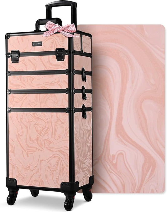 BYOOTIQUE 4in1 Makeup Trolley on Wheels Esthetician Rolling Case Hair tool Travel Bag Lash Storage Barber Tool Box for Nail Bar Beauty Salon Cosmetologist Manicurist Hairstylist,CoyoteButtes Dusk