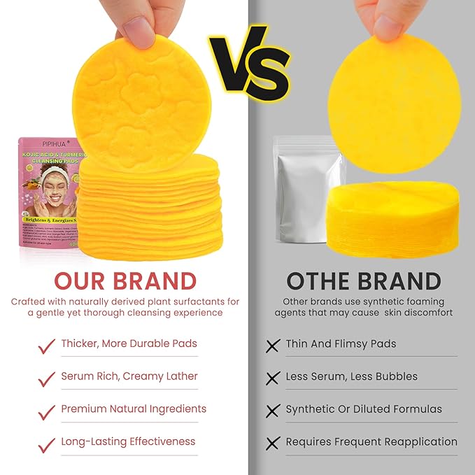 PIPIHUA Turmeric Kojic Acid Cleansing Pads: Turmeric Cleansing Pad for Dark Spots - Kojic Acid Exfoliating Face Scrub Pads for Face and Body (80PCS)