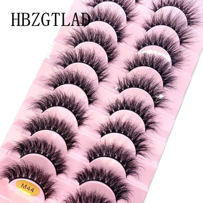 HBZGTLAD New 10 Pairs 3D Mink Lashes False Eyelashes Handmade Wispy Fluffy Long Lashes Natural Eye Makeup Tools Eye Lashes(M44)