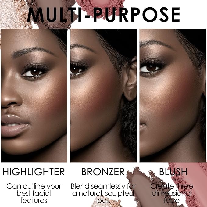 FOCALLURE Blush and Highlighter Palette,3 in 1 Contour Palette,Cruelty-Free Matte Bronzer Powder,Shimmer Illuminator Highlighters for a Glowing Look,#11