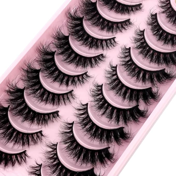 HBZGTLAD New 10 Pairs 3D Mink Lashes False Eyelashes Handmade Wispy Fluffy Long Lashes Natural Eye Makeup Tools Eye Lashes(DA-04)