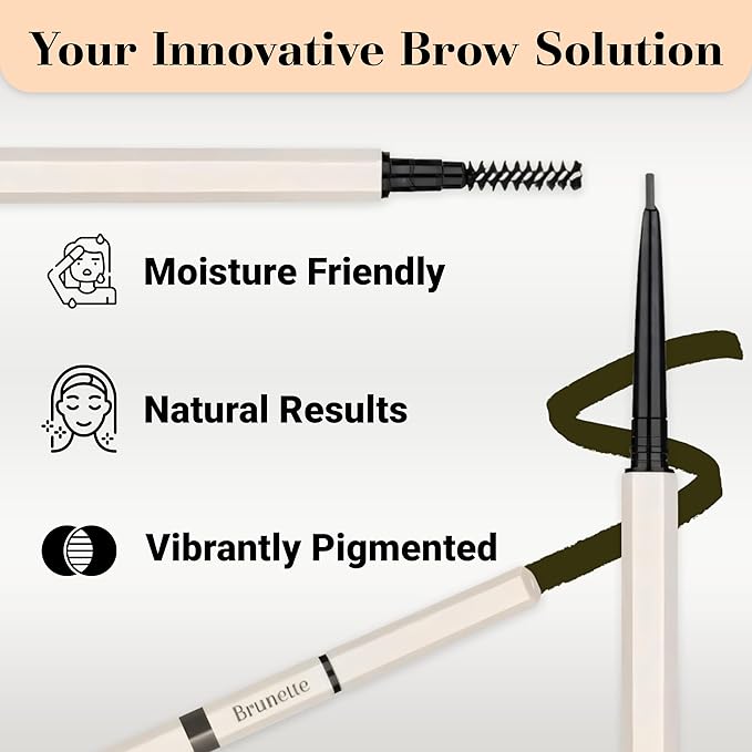 Eyebrow Pencil Make Up for Women - Long-lasting and Waterproof Eyebrow Pencil by Lauren Cruz - Dual-Ended Eyebrow Pen with Micro-tip and Spoolie -Fuller Look Brow Pencil - Brunette