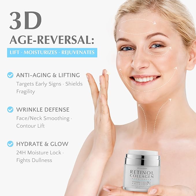EnaSkin Retinol Face Wrinkle Cream: Collagen Anti Aging Moisturizer - Neck/Forehead Tightening - 7% Hyaluronic Acid Serum, Women-Men's Mature/Dry Skin, 1.7 Oz