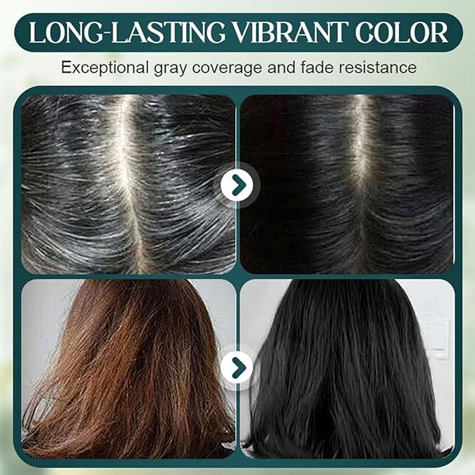 Mild Formula Long Lasting Hair Dye Set, Plant-Based Hair Color for Gray Coverage, Long-Lasting Shampoo, Single Agent Floral Dye (black, 2.33/ounce)