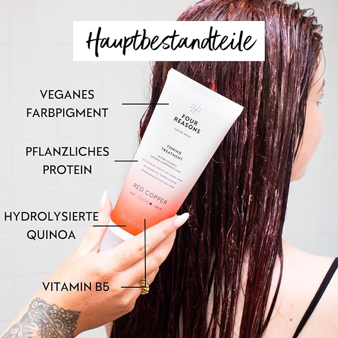 Four Reasons Color Mask - Red Copper - (27 Colors) Toning Treatment, Color Depositing Conditioner, Tone & Enhance Color-Treated Hair - Semi Permanent Hair Dye, Vegan and Cruelty-Free, 6.76 fl oz