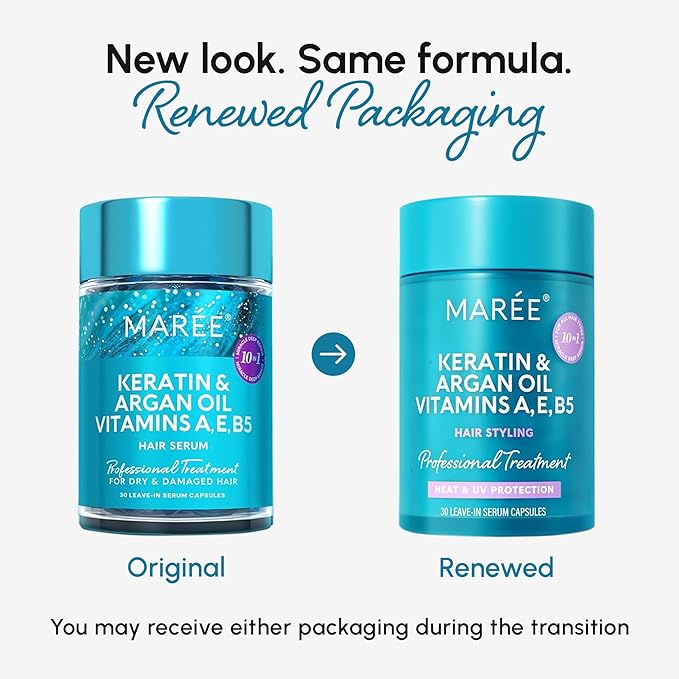 MAREE Hair Oil for Frizzy - Hair Vitamins Keratin Styling Capsules with Jojoba & Argan Oil - Anti Frizz Serum for Women Heat Protectant - Frizzy, Damaged, Dry & Curly - Gotas & Aceite Para el Cabello