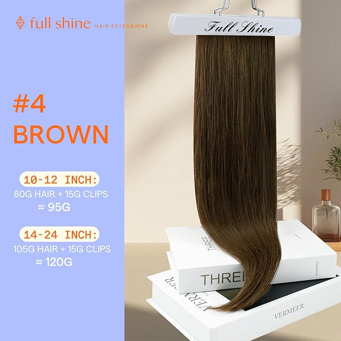 Full Shine Hair Extensions Real Human Hair Clip ins Medium Brown Real Hair Extensions Clip in Human Hair Triple Weft Invisible Clip in Extensions Straight Remy Hair 7 Pcs 120 G 24 Inch
