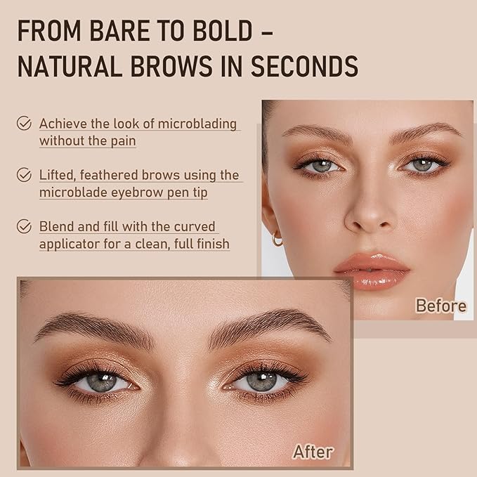 Dual-Ended Microblading Eyebrow Pencil for Women, 2 in 1 Liquid Eyebrow Pencil with Curved Tip and 4D Brow-Fection Microblading Pen, Shaped Fill HairLike Waterproof Lasting Eyebrows 03 Dark Brown