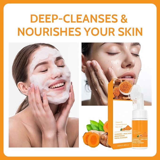 Turmeric Wash and Care Three Piece Set,Turmeric Facial Cleanser & Turmeric Soap Bar & Turmeric Face Scrub Pads,Face & Body Cleanser,Turmeric Cleansing Skincare Set, Deep Cleansing