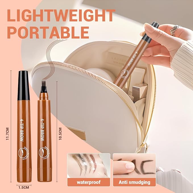 2025 Premium Magic Eyebrow Pencil with a Micro-Fork Tip, 3D Microblading Eyebrow Pencil Waterproof Contouring Pen, 4 Tipped Spoolie Brush Precise Brow Pen Natural Makeup Effect (Light Brown)