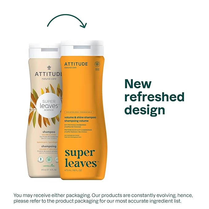 ATTITUDE Volume and Shine Hair Shampoo, EWG Verified, For Thin Hair, Naturally Derived Ingredients, Vegan and Plant Based, Soy Protein And Cranberries, 16 Fl Oz